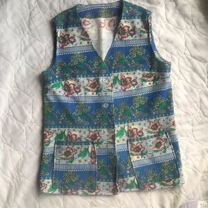 Handmade 70s Style Blue Striped Floral Vest